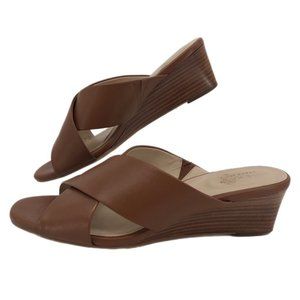 Cole Haan Tan Leather Strappy Wedges | Round Toe, Size 8